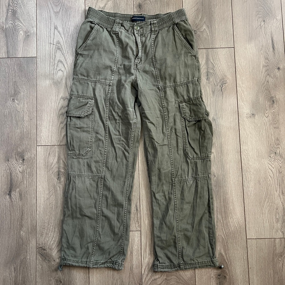 Aeropostale Utility Cargo Olive Green Womens Size Large Wide Straight Leg